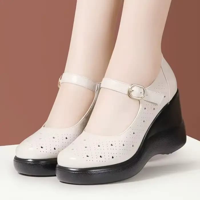 Chaussures compensées Mary Jane pour femmes à bout rond, plateforme, avec bride à boucle et détails 