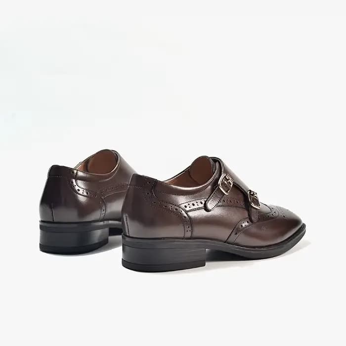 BeauToday-Chaussures moine en cuir de vache véritable pour femme, avec sangle, style Brogue, rondes,
