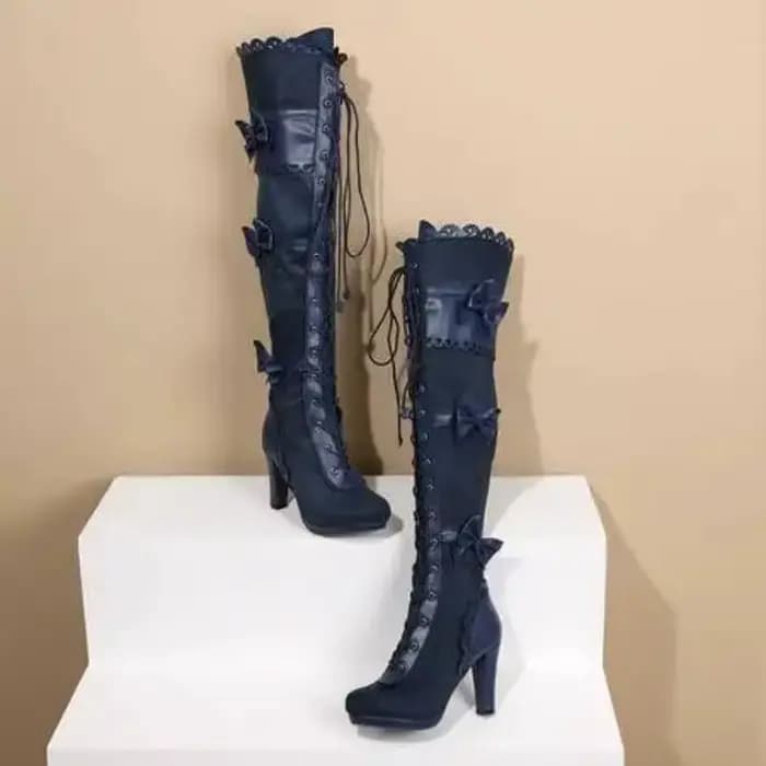 2025 mode femmes bottes Stretch sur le genou Sexy chaussures de fête talons hauts à lacets fermeture