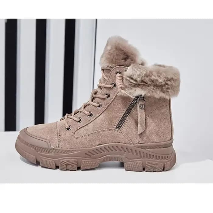 Chaussures d'hiver femmes bottes de neige semelle épaisse chaud en peluche en cuir véritable marque 
