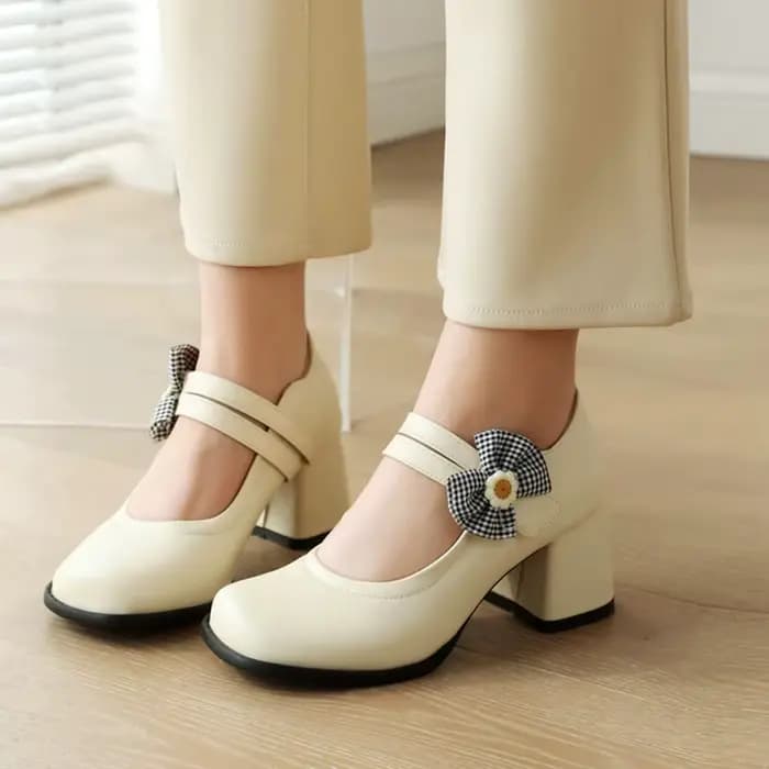 Chaussures à talons hauts épais pour femmes, bout rond, Mary Jane, douce, à la mode, avec nœud, pour