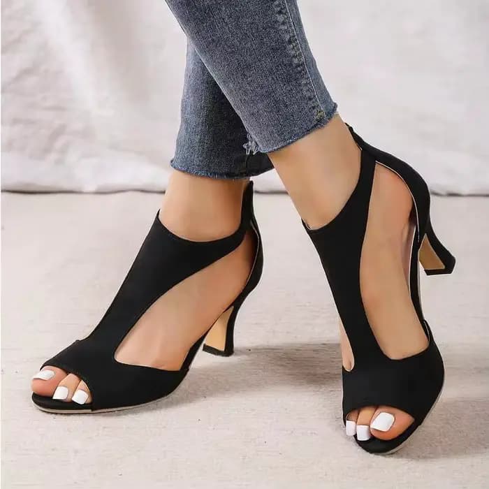Chaussures de mode pour femmes à talons hauts-fermeture arrière à glissière talon français épais, bo