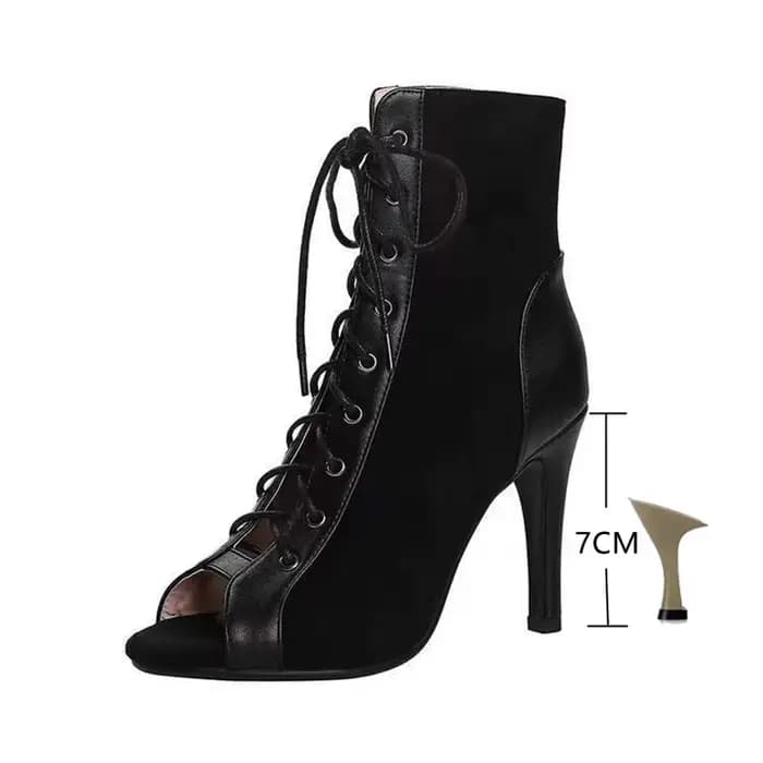 Sandales à lacets talons 9CM chaussures pour femmes été 2024 tendance noir Sexy bottes à bout ouvert