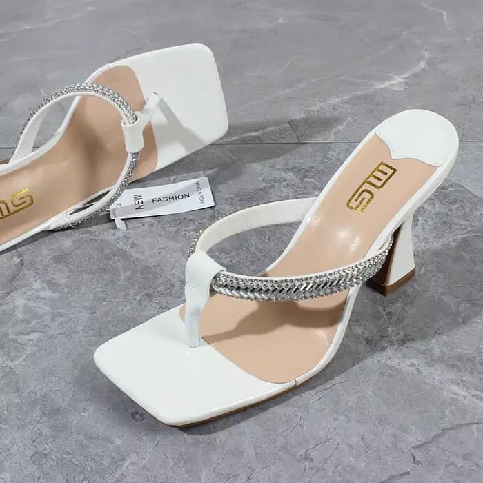Tongs à bout carré en cristal pour femmes, talons aiguilles, vert, mode de rue, extérieur, chaussure