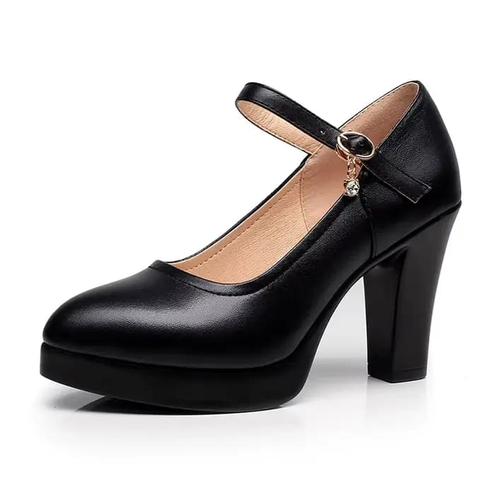 Escarpins à plateforme à talons hauts pour Mujer, chaussures noires solides avec boucle, en cuir PU,