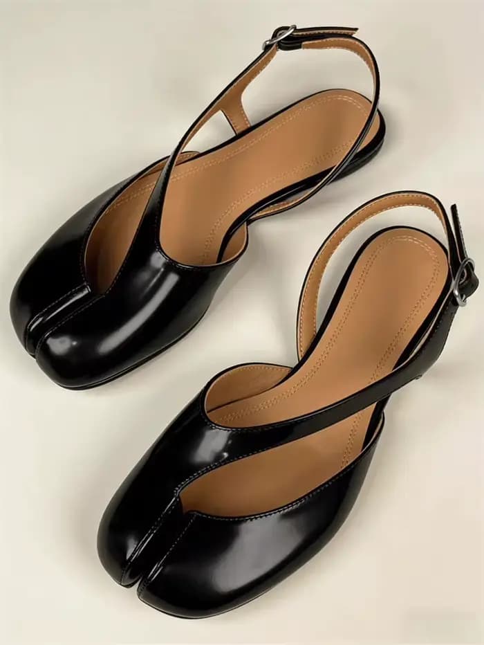 Sandales plates Tabi de luxe pour femme, en cuir verni, à bout fendu, style slingback, chaussures de