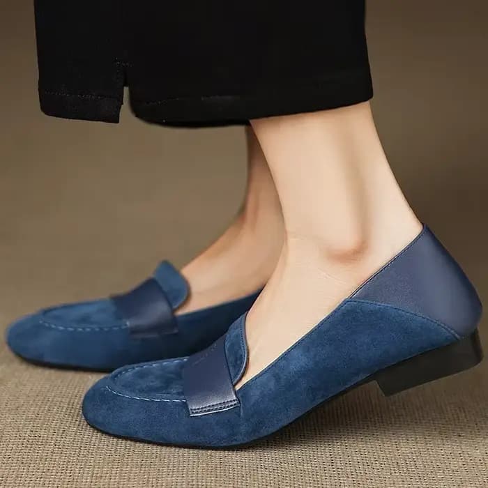 Mocassins pour femmes en faux daim de style français, mules plates à talon carré, chaussures élégant