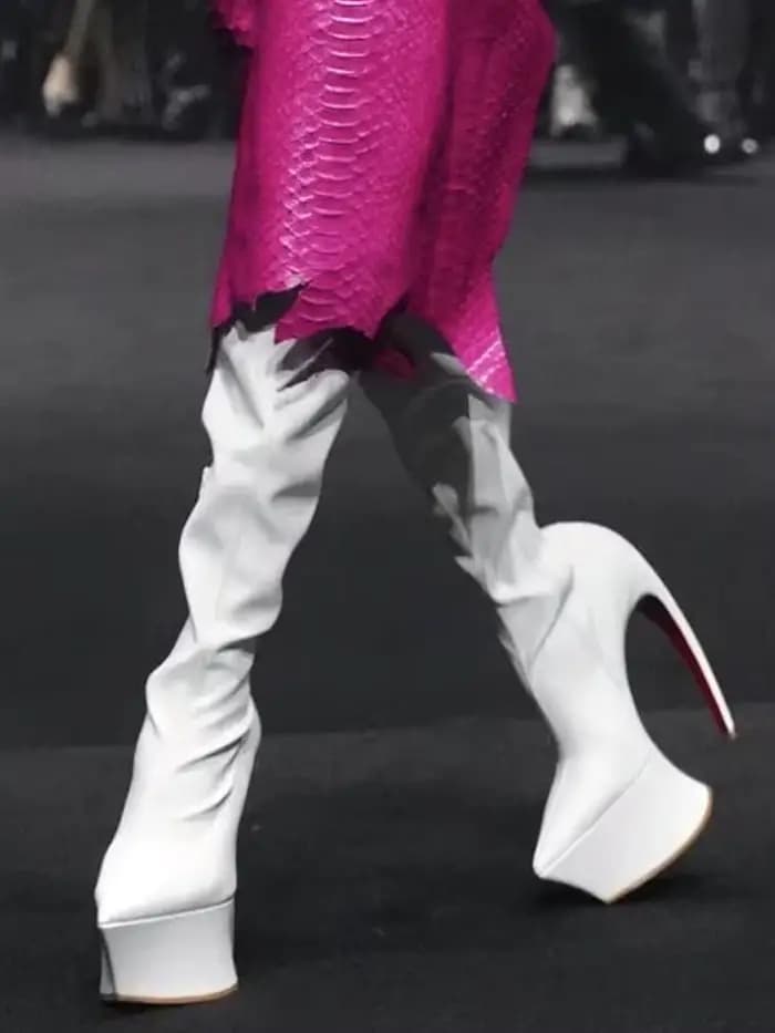 Bottes à plateforme en cuir blanc à bout pointu, Nouveautés Hiver Automne 2026, Chaussures de défilé