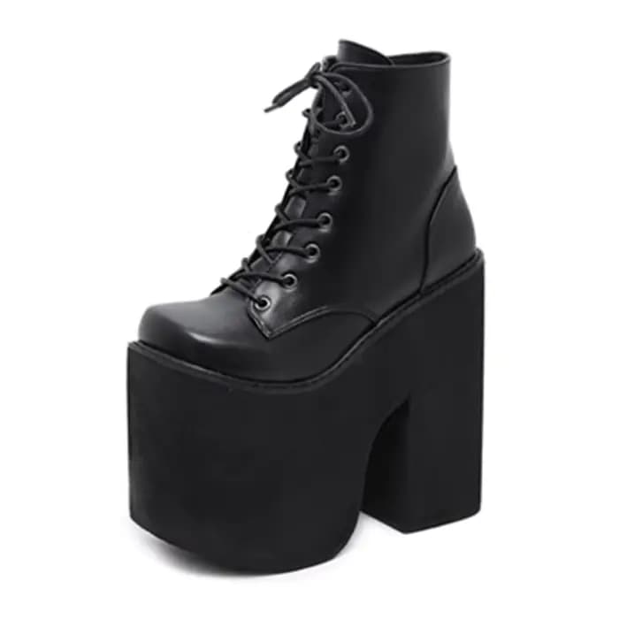 Gdgydh femmes Y2K Style bottes courtes bout fermé à lacets plate-forme bottes talons hauts épais mod