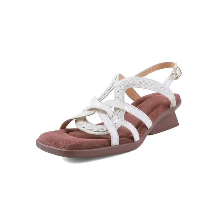 Sandales compensées vintage françaises en peau de mouton pour femme, nouvelle collection été, à bout