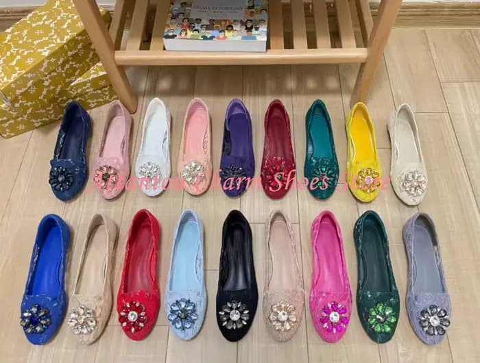 Nouvelles chaussures plates pour femme à bout rond avec décoration florale en cristal, chaussures dé