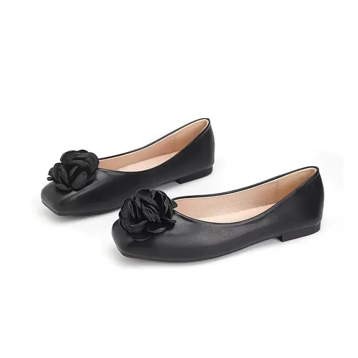 Nouvelles Chaussures Plates pour Femme à Bout Carré, Ornées de Fleurs, à Talon Bas, Style Mule, à Dé
