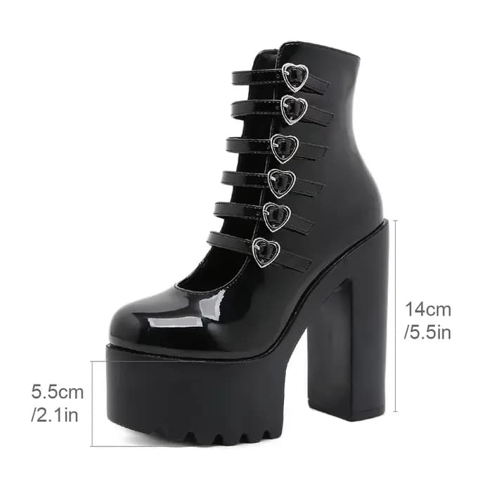 Gdgydh escarpins à talons bloc pour femmes mode multi boucle sangle coeur conception robe Cosplay ch