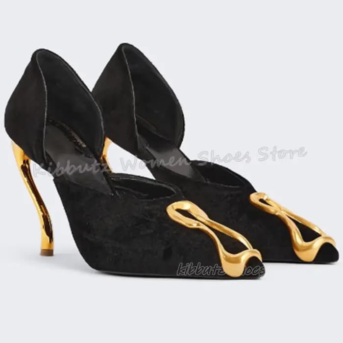 Escarpins à décor en métal en daim à enfiler, couleur unie, mode élégante, confortable, Sexy, chauss