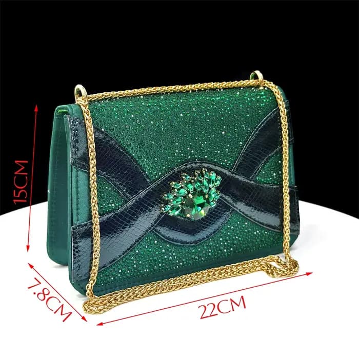 2025 Escarpins élégants verts à bout ouvert pour femmes avec accents de diamants – Ensemble de chaus