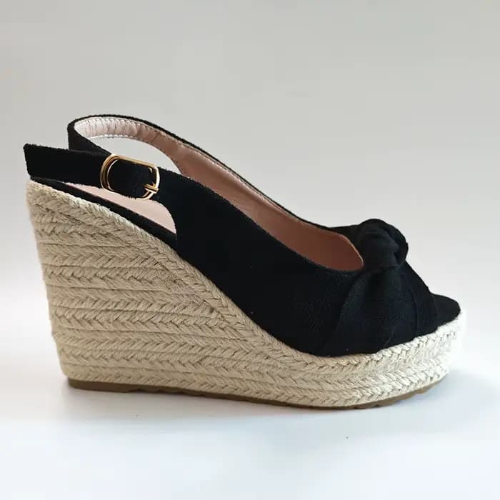 Sandales compensées noires pour femme, collection été 2026, style espadrille, plateforme tendance, t