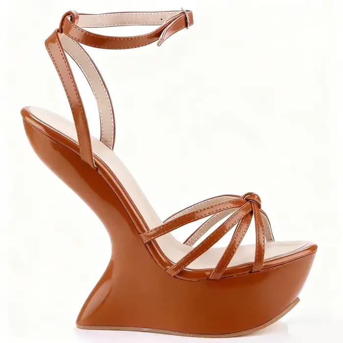 Sandales à talons Fretwrok en cuir verni brillant à bout pointu et bride étroite, personnalisables, 