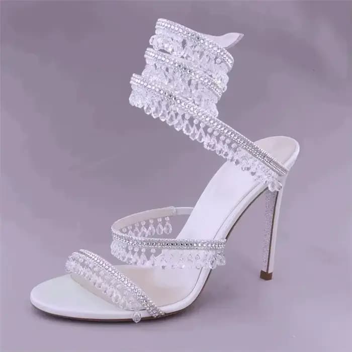 Sandales en cristal pour femmes, chaussures de marque, talons hauts, cheville, lacets en forme de se