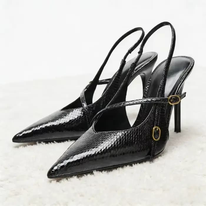 Escarpins noirs en relief pour femmes, chaussures de luxe avec boucle croisée ornée de styliste, san