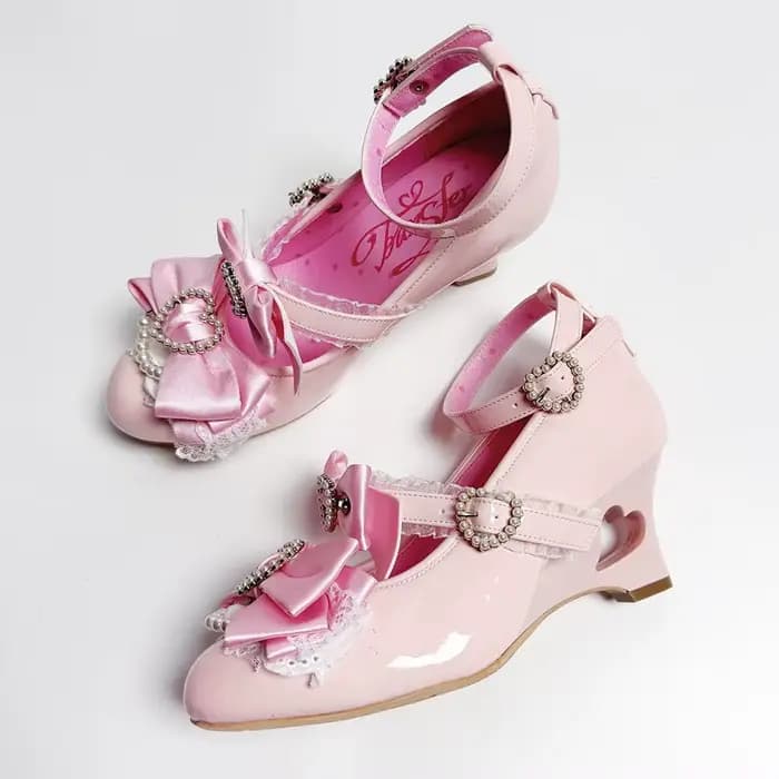 Chaussure compensée imprimée série Gal chaussures à talons creux saveur ancienne japonaise Lo chauss