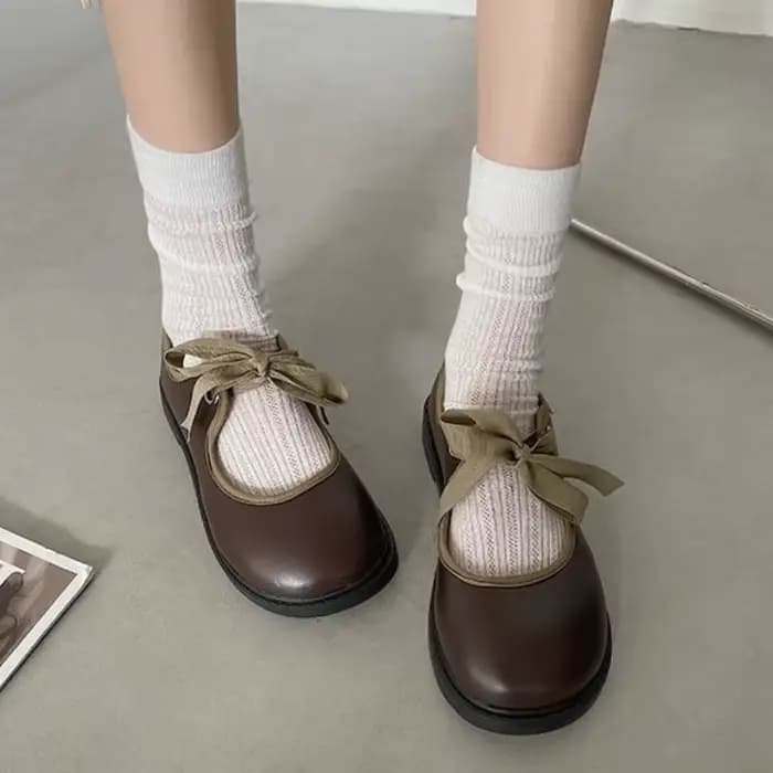 Chaussures Mary Jane à bout rond pour femmes, chaussures rétro à lacets avec nœud, plates, confortab