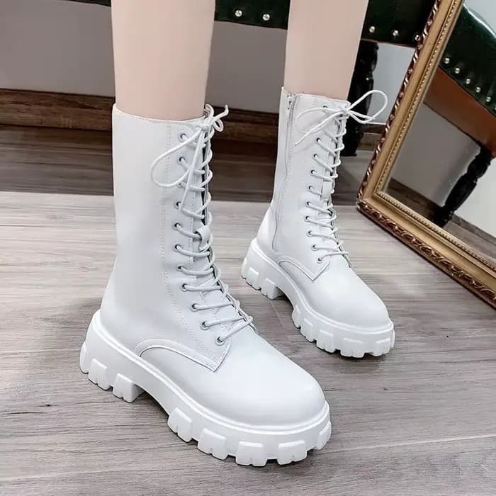 Nouveau mi-mollet bottes femmes automne hiver mode à lacets dames bottes plate-forme à glissière sem