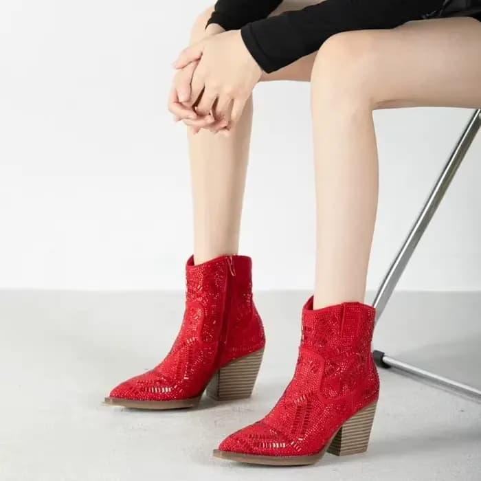 Bottines Chelsea de luxe en diamant pour femmes, chaussures de Cowboy occidentales Y2k à la mode, bo