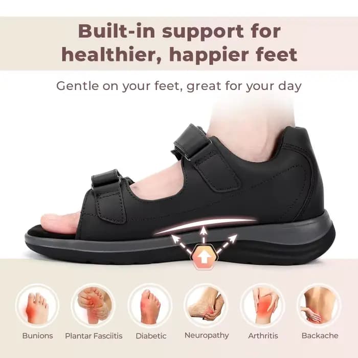 Sandales orthopédiques FitVille pour femmes diabétiques, à bout ouvert, largeur large, avec sangles 