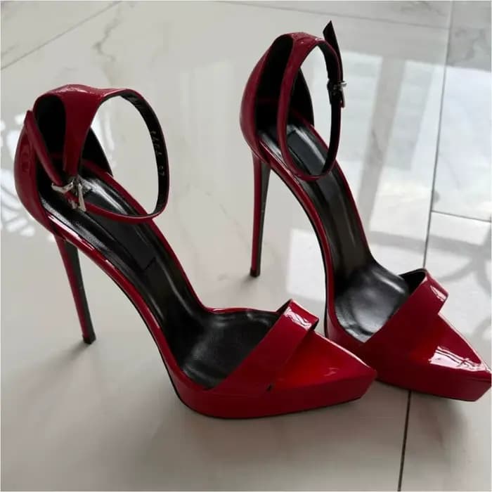 Noir/rouge/abricot/cuir verni plate-forme sandales concepteur femmes bout ouvert Sexy Super talons h