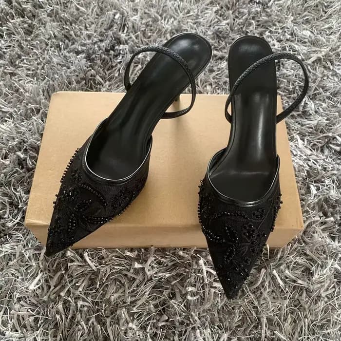 Sandales à talons hauts en maille brodée noire pour femmes, chaussures de styliste, escarpins de Sty