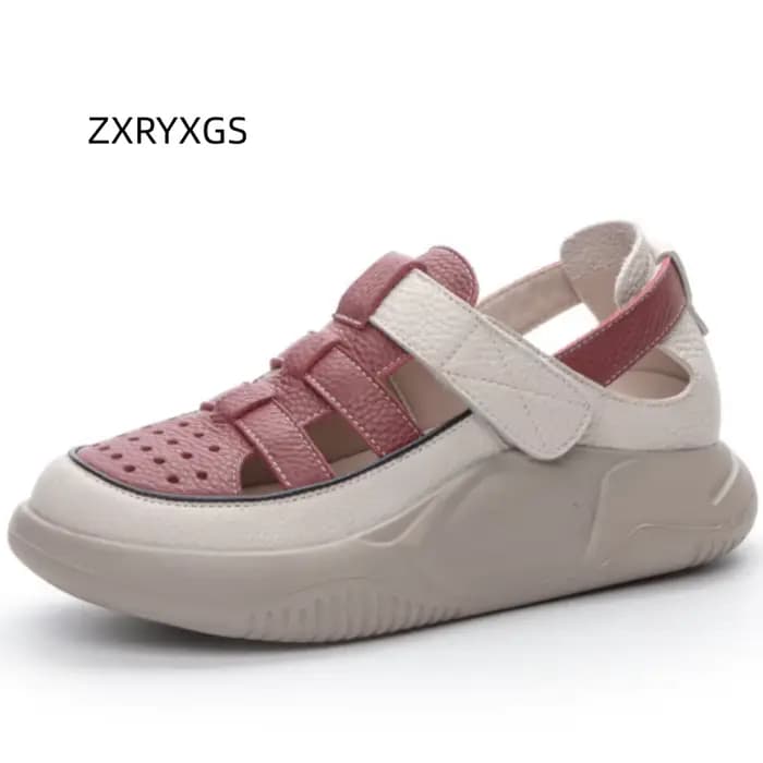 ZXRYXGS Nouveauté Été 2026 Sandales Compensées pour Femme en Cuir de Vachette Respirant, Chaussures 