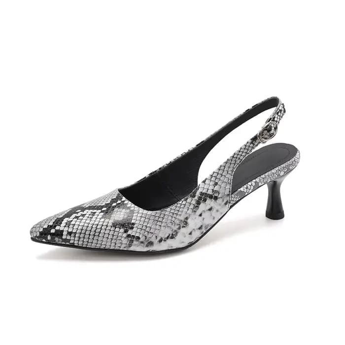 Nouveau 2025 femmes tendance été Slingbacks talons hauts Sexy dame motif serpent noir bout pointu t-