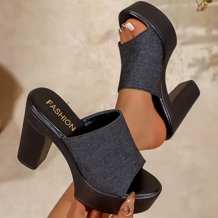 Sandales à talons hauts en jean bleu pour femme, collection été 2026, plateforme épaisse, talons mas
