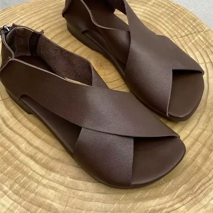 Irritation Ics-Sandales de plage décontractées pour femmes, chaussures simples en cuir solide, rétro