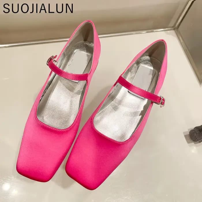 SUOJIALUN-Chaussures plates d'été pour femmes, mocassins ronds, peu profonds et doux, ballerine, ten