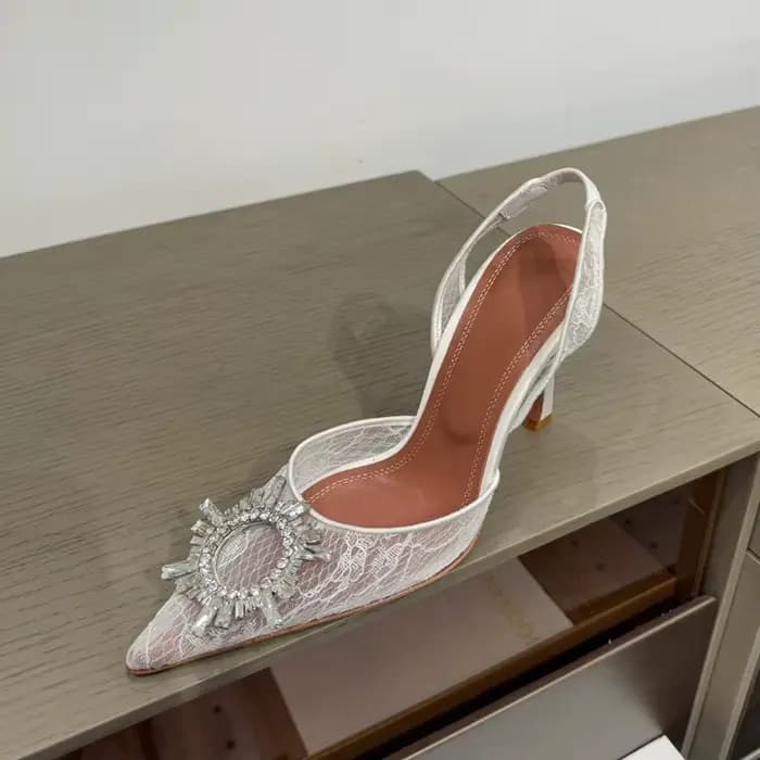 Escarpins d'été en dentelle à talons hauts pour femmes, sandales à bout pointu, sandales de mariage 