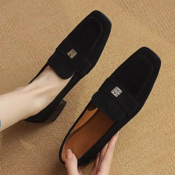 Mocassins en cuir suédé naturel pour femme, bout carré, haute qualité, doux, confortable, nouveau, p