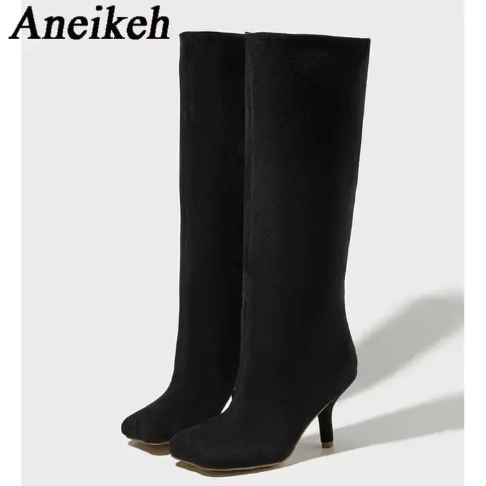 Aneikeh-Bottes Hautes au Genou pour Femme, Style de Rue, Mode, Carré, Parker, Punk, Talons Bas, Minc