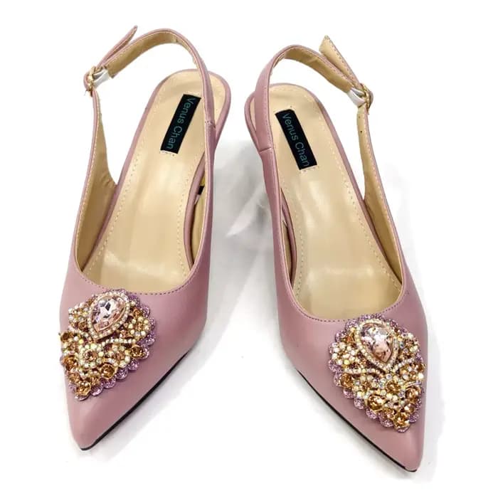 NigWin-Venus Chan Ensemble de chaussures et de sacs pointus pour femme, rose, talon haut, cristal co