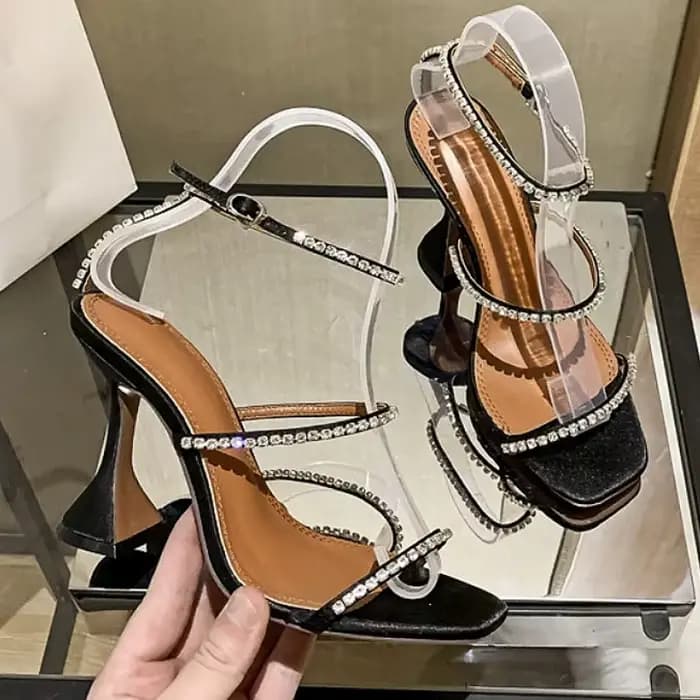 Sandales pour femmes été européennes et américaines nouveaux talons hauts Banquet mode strass chaîne