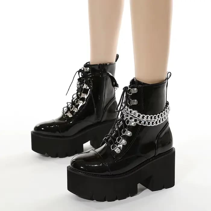Gdgydh gothique noir bottes pour femmes Sexy chaîne talon épais plate-forme bottes femme Style Punk 