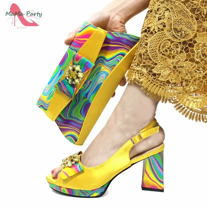 Chaussures Italiennes et Sac à Talons Super Hauts pour Femme, Sandales Africaines Jaunes pour ixde M