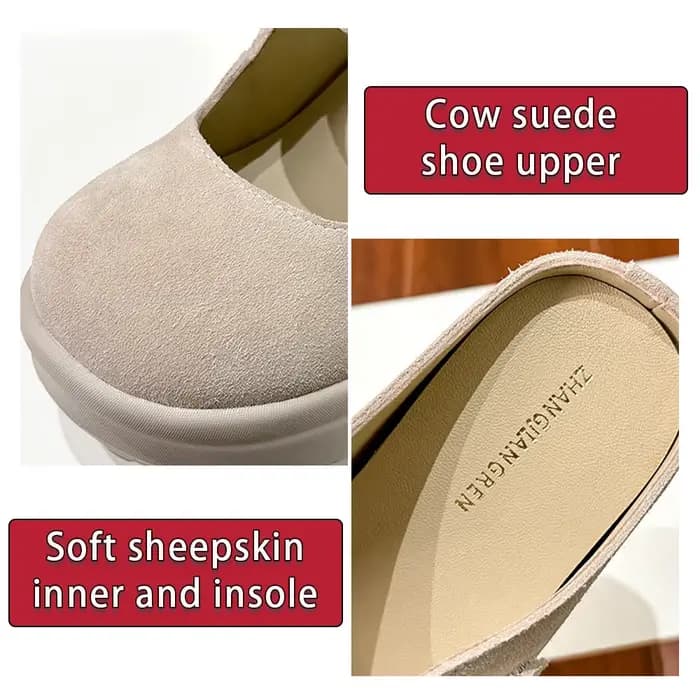 ZJR 8-12cm Chaussures rehaussantes en cuir véritable pour femme, mules à plateforme compensée invisi