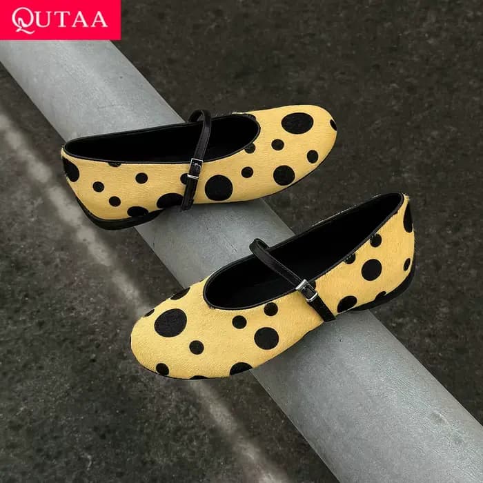 QUTAA 2026 Nouveaux Mocassins Plats Femme Tendance Mary Jane en Cuir Chevalier Printemps Chaussures 