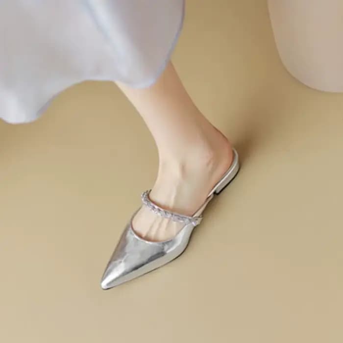 Diapositives sandales à talons bas or femme pantoufles chaussures à bout pointu pour les femmes à l'