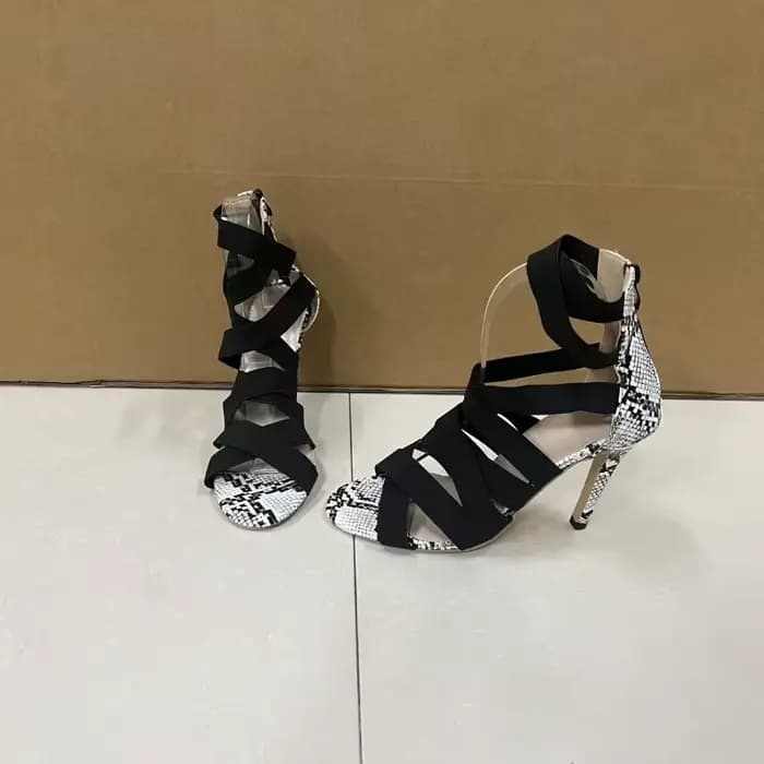 Escarpins pour femmes à motif serpent, talons hauts, avec bande élastique croisée, chaussures sexy p