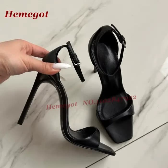 Sandales rouges vernies à bout carré, à bride unique et boucle à la cheville, pour femme, talons aig