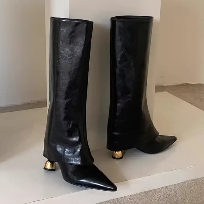 Bout pointu femmes bottes hautes concepteur talons hauts chaussures mode genou haute 2025 hiver Chel