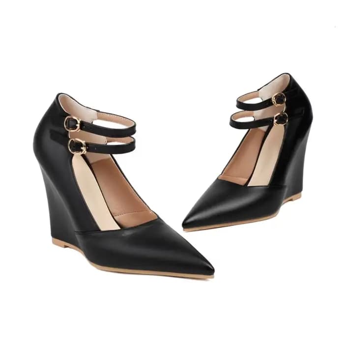 Chaussures à talons compensés pour femmes, bout pointu, sexy, en cuir, avec bride à boucle, pour soi