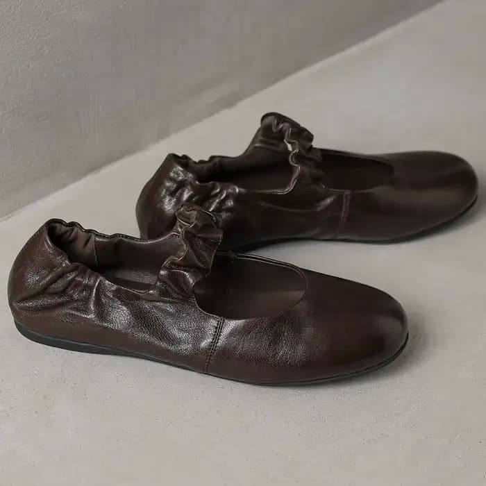 Ballerines à enfiler à bande étroite élastique en peau de mouton pour femmes, bout rond, ballerines 